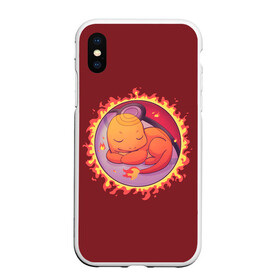 Чехол для iPhone XS Max матовый с принтом Чермандер спит в городе Новоалтайск, Силикон | Область печати: задняя сторона чехла, без боковых панелей | anime | pokemon | poket monster | poketmon | аниме | анимэ | дракон | дракончик | карманные монстры | покемон | чермандер