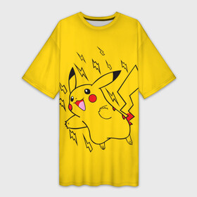 Платье-футболка 3D с принтом Летящий Пикачу в городе Новоалтайск,  |  | anime | pikachu | pokemon | poket monster | poketmon | аниме | анимэ | карманные монстры | пикачу | покемон