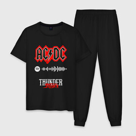 Мужская пижама хлопок с принтом AC DC THUNDERSTRUCK SPOTIFY в городе Новоалтайск, 100% хлопок | брюки и футболка прямого кроя, без карманов, на брюках мягкая резинка на поясе и по низу штанин
 | ac dc | angus young | back in black | brian johnson | hells bells | highway to hell | rock | spotify | thunderstruck | tnt | ангус янг | брайан джонсон | группа | музыка | рок | спотифай. | эйси диси