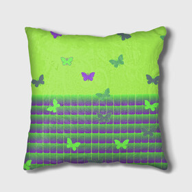 Подушка 3D с принтом Бабочки в городе Новоалтайск, наволочка – 100% полиэстер, наполнитель – холлофайбер (легкий наполнитель, не вызывает аллергию). | состоит из подушки и наволочки. Наволочка на молнии, легко снимается для стирки | бабочки | кислотный рисунок | лето | насекомые | неон | солнце | тепло