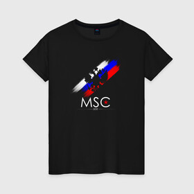 Женская футболка хлопок с принтом Russia | Our Side (New 2022/23) в городе Новоалтайск, 100% хлопок | прямой крой, круглый вырез горловины, длина до линии бедер, слегка спущенное плечо | 0x000000123 | black collection | moscow side | msc side | russia | white collection | белая коллекция | герб | россия | футболка россия | чёрная коллекция