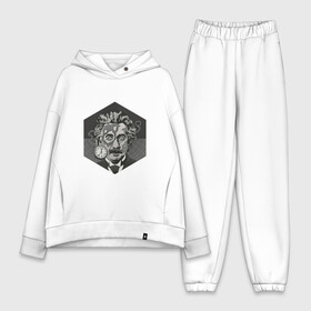 Женский костюм хлопок Oversize с принтом Альберт Эйнштейн в городе Новоалтайск,  |  | арт | время | рисунок | учёный | часы | чёрно белый | черно белый рисунок | эйнштейн