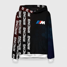 Женская толстовка 3D с принтом BMW - Racing (Pattern on left) в городе Новоалтайск, 100% полиэстер  | двухслойный капюшон со шнурком для регулировки, мягкие манжеты на рукавах и по низу толстовки, спереди карман-кенгуру с мягким внутренним слоем. | auto | b m w | bmv | bmw | logo | m power | moto | performance | power | pro | racing | series | sport | авто | б м в | бмв | лого | логотип | марка | мото | паттерн | перфоманс | символ | спорт