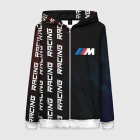 Женская толстовка 3D на молнии с принтом BMW - Racing (Pattern on left) в городе Новоалтайск, 100% полиэстер | длина до линии бедра, манжеты и пояс оформлены мягкой тканевой резинкой, двухслойный капюшон со шнурком для регулировки, спереди молния, по бокам два кармана | auto | b m w | bmv | bmw | logo | m power | moto | performance | power | pro | racing | series | sport | авто | б м в | бмв | лого | логотип | марка | мото | паттерн | перфоманс | символ | спорт