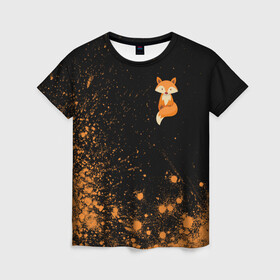 Женская футболка 3D с принтом Foxy - Paint в городе Новоалтайск, 100% полиэфир ( синтетическое хлопкоподобное полотно) | прямой крой, круглый вырез горловины, длина до линии бедер | fox | foxy | взрыв | животные | краска | лиенок | лис | лиса | лисами | лисий | лисичка | лисичкой | лисой | лисы | милая | милота | милые | рыжая | рыжие