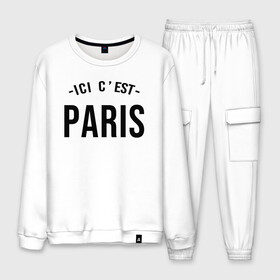 Мужской костюм хлопок с принтом PARIS SAINT-GERMAIN в городе Новоалтайск, 100% хлопок | на свитшоте круглая горловина, мягкая резинка по низу. Брюки заужены к низу, на них два вида карманов: два “обычных” по бокам и два объемных, с клапанами, расположенные ниже линии бедра. Брюки с мягкой трикотажной резинкой на поясе и по низу штанин. В поясе для дополнительного комфорта — широкие завязки | black | champion | football | france | germain | leo | lionel | mbappe | mesi | messi | neymar | paris | psg | saint | soccer | sport | team | white | лео | леонель | лионель | лионель месси | мбаппе | меси | месси | надпись | неймар | париж | псж | спорт