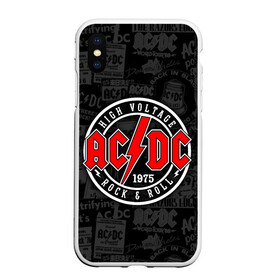Чехол для iPhone XS Max матовый с принтом AC DC HIGH VOLTAGE в городе Новоалтайск, Силикон | Область печати: задняя сторона чехла, без боковых панелей | Тематика изображения на принте: ac dc | angus young. | back in black | brian johnson | hells bells | highway to hell | rock | thunderstruck | tnt | ангус янг | брайан джонсон | группа | музыка | рок | эйси диси