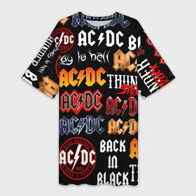 Платье-футболка 3D с принтом AC DC LOGOBOMBING в городе Новоалтайск,  |  | ac dc | angus young. | back in black | brian johnson | hells bells | highway to hell | rock | thunderstruck | tnt | ангус янг | брайан джонсон | группа | музыка | рок | эйси диси