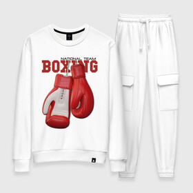 Женский костюм хлопок с принтом BOXING в городе Новоалтайск, 100% хлопок | на свитшоте круглая горловина, мягкая резинка по низу. Брюки заужены к низу, на них два вида карманов: два 