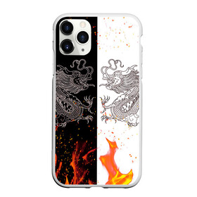 Чехол для iPhone 11 Pro Max матовый с принтом Драконы Черный и Белый | Огонь в городе Новоалтайск, Силикон |  | beast | dragon | fire | дракон | животные | зверь | змей | когти | огонь | пламя | узор | чб | японский