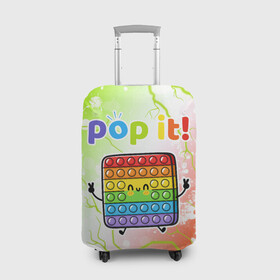 Чехол для чемодана 3D с принтом Pop It - Happy - Lightning в городе Новоалтайск, 86% полиэфир, 14% спандекс | двустороннее нанесение принта, прорези для ручек и колес | 2021 | anti | dimple | fidget | happy | pop it | popit | simple | simpledimple | stress | trend | trends | анти | димпл | молния | поп ит | симпл | стресс | тренд | тренды | фиджет