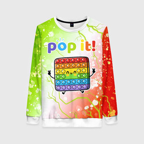 Женский свитшот 3D с принтом Pop It - Happy - Lightning в городе Новоалтайск, 100% полиэстер с мягким внутренним слоем | круглый вырез горловины, мягкая резинка на манжетах и поясе, свободная посадка по фигуре | 2021 | anti | dimple | fidget | happy | pop it | popit | simple | simpledimple | stress | trend | trends | анти | димпл | молния | поп ит | симпл | стресс | тренд | тренды | фиджет