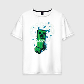 Женская футболка хлопок Oversize с принтом Крипер | Creeper | Minecraft в городе Новоалтайск, 100% хлопок | свободный крой, круглый ворот, спущенный рукав, длина до линии бедер
 | creeper | minecraft | sss | выживай | зеленый | исследуй | крип | крипер | майнкрафт | меч | создавай