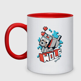 Кружка двухцветная с принтом Майнкрафт Волк, Minecraft Wolf в городе Новоалтайск, керамика | объем — 330 мл, диаметр — 80 мм. Цветная ручка и кайма сверху, в некоторых цветах — вся внутренняя часть | Тематика изображения на принте: 2d | hp | minecraft | wolf | волк | выживай | исследуй | кость | майнкрафт | пиксели | сердечки | сердце | создавай | хп