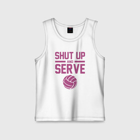 Детская майка хлопок с принтом Shut Up And Serve в городе Новоалтайск,  |  | Тематика изображения на принте: ball | beach | game | sport | volley | volleyball | волейбол | волейболист | волейболистка | гол | игра | игрок | мяч | площадка | пляж | пляжный | победа | сетка | спорт | тренер | чемпион