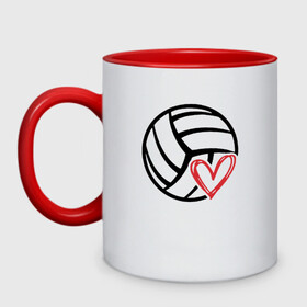 Кружка двухцветная с принтом Love Volleyball в городе Новоалтайск, керамика | объем — 330 мл, диаметр — 80 мм. Цветная ручка и кайма сверху, в некоторых цветах — вся внутренняя часть | ball | beach | game | love | sport | volley | volleyball | волейбол | волейболист | волейболистка | гол | игра | игрок | любовь | мяч | площадка | пляж | пляжный | победа | сердце | сетка | спорт | тренер | чемпион