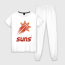 Женская пижама хлопок с принтом Suns Basketball в городе Новоалтайск, 100% хлопок | брюки и футболка прямого кроя, без карманов, на брюках мягкая резинка на поясе и по низу штанин | basketball | mvp | nba | phoenix | sport | streetball | suns | аризона | баскетбол | игра | крис пол | мяч | нба | санс | спорт | стритбол | тренер | финикс | чемпион