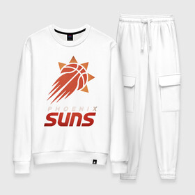 Женский костюм хлопок с принтом Suns Basketball в городе Новоалтайск, 100% хлопок | на свитшоте круглая горловина, мягкая резинка по низу. Брюки заужены к низу, на них два вида карманов: два 