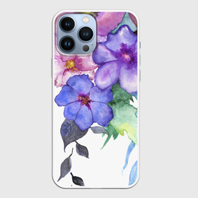 Чехол для iPhone 13 Pro Max с принтом Акварель цветы в городе Новоалтайск,  |  | Тематика изображения на принте: flowers | акварель | букет | синий | цветы