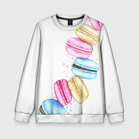 Детский свитшот 3D с принтом Macarons. Нежный десерт в городе Новоалтайск, 100% полиэстер | свободная посадка, прямой крой, мягкая тканевая резинка на рукавах и понизу свитшота | акварель | акварельные | десерт | десерты | макаронс | макаруны | пирожное | пирожные | разноцветные | сладости