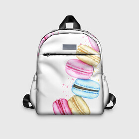 Детский рюкзак 3D с принтом Macarons. Нежный десерт в городе Новоалтайск, 100% полиэстер | лямки с регулируемой длиной, сверху петелька, чтобы рюкзак можно было повесить на вешалку. Основное отделение закрывается на молнию, как и внешний карман. Внутри дополнительный карман. По бокам два дополнительных кармашка | Тематика изображения на принте: акварель | акварельные | десерт | десерты | макаронс | макаруны | пирожное | пирожные | разноцветные | сладости