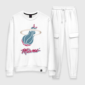 Женский костюм хлопок с принтом Miami Heat в городе Новоалтайск, 100% хлопок | на свитшоте круглая горловина, мягкая резинка по низу. Брюки заужены к низу, на них два вида карманов: два 