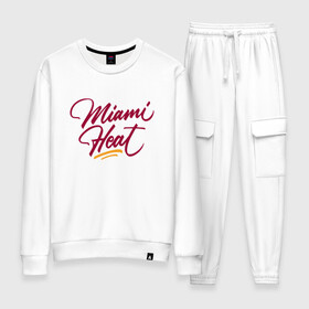 Женский костюм хлопок с принтом Miami Heat (NBA) в городе Новоалтайск, 100% хлопок | на свитшоте круглая горловина, мягкая резинка по низу. Брюки заужены к низу, на них два вида карманов: два 