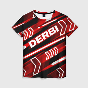 Женская футболка 3D с принтом DERBI / ДЕРБИ / SPORT в городе Новоалтайск, 100% полиэфир ( синтетическое хлопкоподобное полотно) | прямой крой, круглый вырез горловины, длина до линии бедер | derbi | gp1 | motorcycle | motosport | predator | racing | senda | speed | sport | байк | гонки | двигатель | дерби | мото | мотокросс | мотоспорт | мототриал | мотоцикл | предатор. | сенда | скорость | спорт