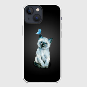 Чехол для iPhone 13 mini с принтом Тайский котенок с бабочкой в городе Новоалтайск,  |  | акварель | бабочка | кот | котенок | котик | кошечка | кошка | смешной | тайский | темный