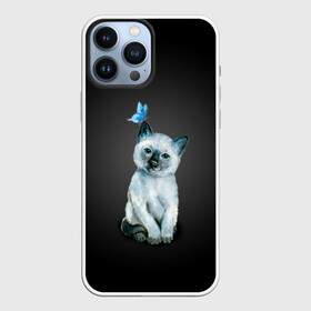 Чехол для iPhone 13 Pro Max с принтом Тайский котенок с бабочкой в городе Новоалтайск,  |  | Тематика изображения на принте: акварель | бабочка | кот | котенок | котик | кошечка | кошка | смешной | тайский | темный