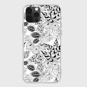 Чехол для iPhone 12 Pro Max с принтом Черно-белый узор Тропики в городе Новоалтайск, Силикон |  | абстрактный | листья | модный | популярный | рисунок | скетч | тропический узор | цветы | черный и белый | экзотические растения