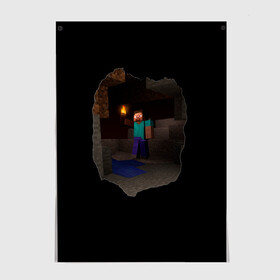 Постер с принтом Minecraft: в Поисках Счастья в городе Новоалтайск, 100% бумага
 | бумага, плотность 150 мг. Матовая, но за счет высокого коэффициента гладкости имеет небольшой блеск и дает на свету блики, но в отличии от глянцевой бумаги не покрыта лаком | adventure | cave | in search of happiness | minecraft | steve | torch | в поисках счастья | пещера | приключения | стив