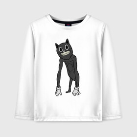 Детский лонгслив хлопок с принтом Cartoon Cat / Мультяшный кот в городе Новоалтайск, 100% хлопок | круглый вырез горловины, полуприлегающий силуэт, длина до линии бедер | angry cat | cartoon cat | cat | crazy | horror | kitty | monster | siren head | sirenhead | безумный | злой кот | картун кет | картун кэт | котик | кошак | монстр | мультяшный кот | сирен хеад | сиреноголовый | улыбка | хоррор