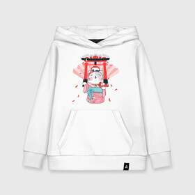 Детская толстовка хлопок с принтом Japan pink cat cherry blossom в городе Новоалтайск, 100% хлопок | Круглый горловой вырез, эластичные манжеты, пояс, капюшен | Тематика изображения на принте: cat | cherryblossom | japan | pink | кошка | розовый | сакура | япония