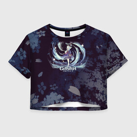 Женская футболка Crop-top 3D с принтом Genshin Impact - Аяка в городе Новоалтайск, 100% полиэстер | круглая горловина, длина футболки до линии талии, рукава с отворотами | anime | ayaka | game | gamer | genshin | genshin ayaka | genshin impact | impact | kamisato | аниме | аяка | геншин | геншин аяка | геншин импакт | игра | импакт | камисато | крио | ледяная | самурай | япония | японский