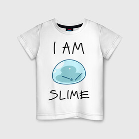 Детская футболка хлопок с принтом I AM SLIME в городе Новоалтайск, 100% хлопок | круглый вырез горловины, полуприлегающий силуэт, длина до линии бедер | Тематика изображения на принте: slime isekai | tensura | that time i got reincarnated as a slime | аниме | манга | о моём перерождении в слизь | римуру темпест | сатору миками | слайм | слизень