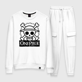 Женский костюм хлопок с принтом Веселый Роджер One Piece. Большой куш в городе Новоалтайск, 100% хлопок | на свитшоте круглая горловина, мягкая резинка по низу. Брюки заужены к низу, на них два вида карманов: два 
