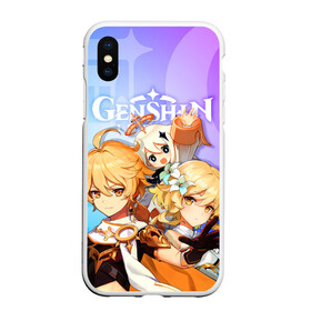 Чехол для iPhone XS Max матовый с принтом Genshin Impact в городе Новоалтайск, Силикон | Область печати: задняя сторона чехла, без боковых панелей | aether | genshin impact | luminer | paimon | traveler | геншин импакт | игры | итэр | люмин | паймон | персонажи | путешественник | путешественница | фея