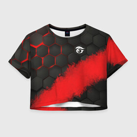 Женская футболка Crop-top 3D с принтом GARENA RED LINE в городе Новоалтайск, 100% полиэстер | круглая горловина, длина футболки до линии талии, рукава с отворотами | 3d | 3д | ff | free fire | freefire | garena | garena free fire | garona | garona red line | red line | гарена | гарона | геометрия | паттерн | плиты | разлом | соты | текстура | фре фаер | фри фаер | фри файр | фрии фаер | фрифаер | фрифайр | фф