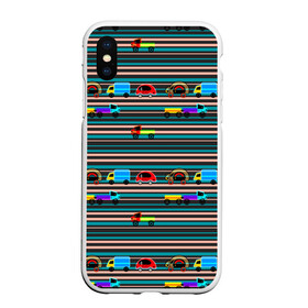 Чехол для iPhone XS Max матовый с принтом Детский полосатый узор  в городе Новоалтайск, Силикон | Область печати: задняя сторона чехла, без боковых панелей | детские угрушки | детский паттерн | малышам | мальчиковый | машинки | полосатый | разноцветные полосы