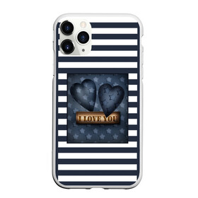 Чехол для iPhone 11 Pro матовый с принтом Я тебя люблю в городе Новоалтайск, Силикон |  | влюбленным | для любимого | любовь | полосатый узор | ретро | сердце | синий | темно синий