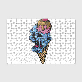 Головоломка Пазл магнитный 126 элементов с принтом Horror ice cream в городе Новоалтайск, полимерный материал с магнитным слоем | 126 деталей, размер изделия —  180*270 мм | Тематика изображения на принте: fear | halloween | horror | hype | ice cream | jaw | skull | teeth | зубы | мороженое | пасть | ужас | хайп | хэллоуин | череп