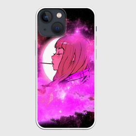 Чехол для iPhone 13 mini с принтом Аниме Девушка | Розовый Космос в городе Новоалтайск,  |  | Тематика изображения на принте: anime | cloud | girl | japan | moon sky | pink | senpai | space | аниме | анимэ | девочка | девушка | космос | краска | кровь | луна | мульт | самурай | символ | тян | япония
