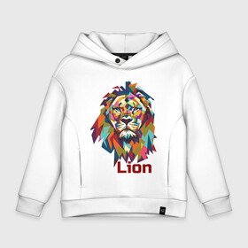 Детское худи Oversize хлопок с принтом Lion в городе Новоалтайск, френч-терри — 70% хлопок, 30% полиэстер. Мягкий теплый начес внутри —100% хлопок | боковые карманы, эластичные манжеты и нижняя кромка, капюшон на магнитной кнопке | арт | графика | животные | звери | лев | царь зверей