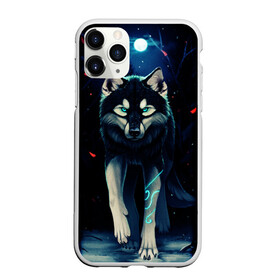 Чехол для iPhone 11 Pro матовый с принтом КРАСИВЫЙ ВОЛК в городе Новоалтайск, Силикон |  | волк | деревья | зверь | лес | листя | луна | снег | хищник