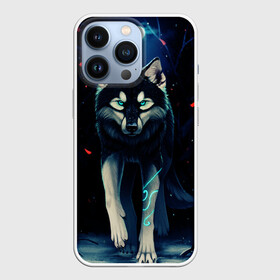 Чехол для iPhone 13 Pro с принтом КРАСИВЫЙ ВОЛК в городе Новоалтайск,  |  | волк | деревья | зверь | лес | листя | луна | снег | хищник