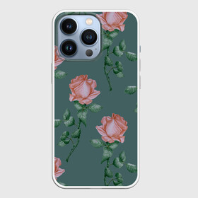 Чехол для iPhone 13 Pro с принтом Красные розы на зеленом фоне в городе Новоалтайск,  |  | 8 марта | flowers | march 8 | spring | ботаническая иллюстрация | весна | день рождения | зеленый | красный | лето | любовь | праздник | принт | природа | растения | роза | цветы