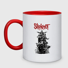 Кружка двухцветная с принтом SLIPKNOT | СЛИПКНОТ (Z) в городе Новоалтайск, керамика | объем — 330 мл, диаметр — 80 мм. Цветная ручка и кайма сверху, в некоторых цветах — вся внутренняя часть | Тематика изображения на принте: rock | slipknot | алессандро вентурелла | джей вайнберг | джеймс рут | кори тейлор | крэйг джонс | мик томсон | петля | рок | сид уилсон | скользящий узел | слипкнот | тяжелый рок | удавка | шон крэхан