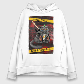 Женское худи Oversize хлопок с принтом All Cats Are Beautiful - ACAB в городе Новоалтайск, френч-терри — 70% хлопок, 30% полиэстер. Мягкий теплый начес внутри —100% хлопок | боковые карманы, эластичные манжеты и нижняя кромка, капюшон на магнитной кнопке | acab | punk | rock | акаб | арт | все котики прекрасные | гитара | ирокез | косуха | кот | кот в косухе | кот музыкант | кот панк | кот с гитарой | кошки | милый кот | музыка | музыкант | неформал | панк | панк рок