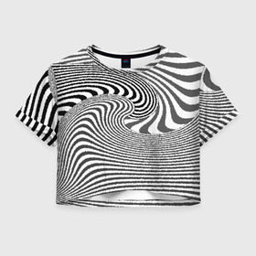 Женская футболка Crop-top 3D с принтом Черно белый мозаичный узор в городе Новоалтайск, 100% полиэстер | круглая горловина, длина футболки до линии талии, рукава с отворотами | волна | мозаика | мозаичная картина | серый | узор | черно белый | черный и белый